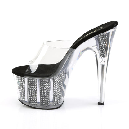 ADORE-701SRS 7" Heel Clear Black Bling Strippers Sandals-Pleaser- Sexy Shoes Pole Dance Heels