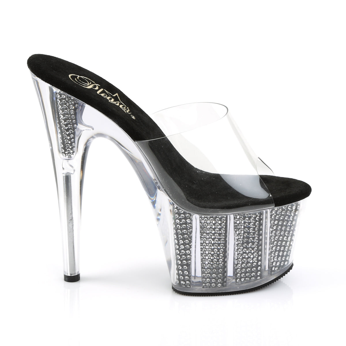 ADORE-701SRS 7" Heel Clear Black Bling Strippers Sandals-Pleaser- Sexy Shoes Fetish Heels
