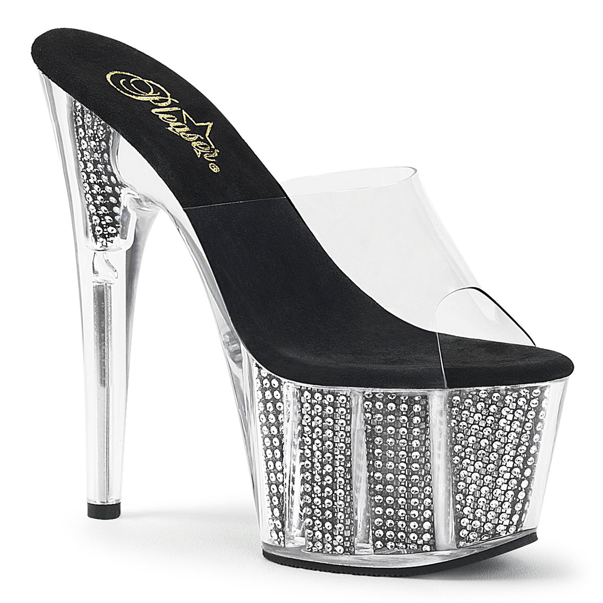 ADORE-701SRS 7" Heel Clear Black Bling Strippers Sandals-Pleaser- Sexy Shoes