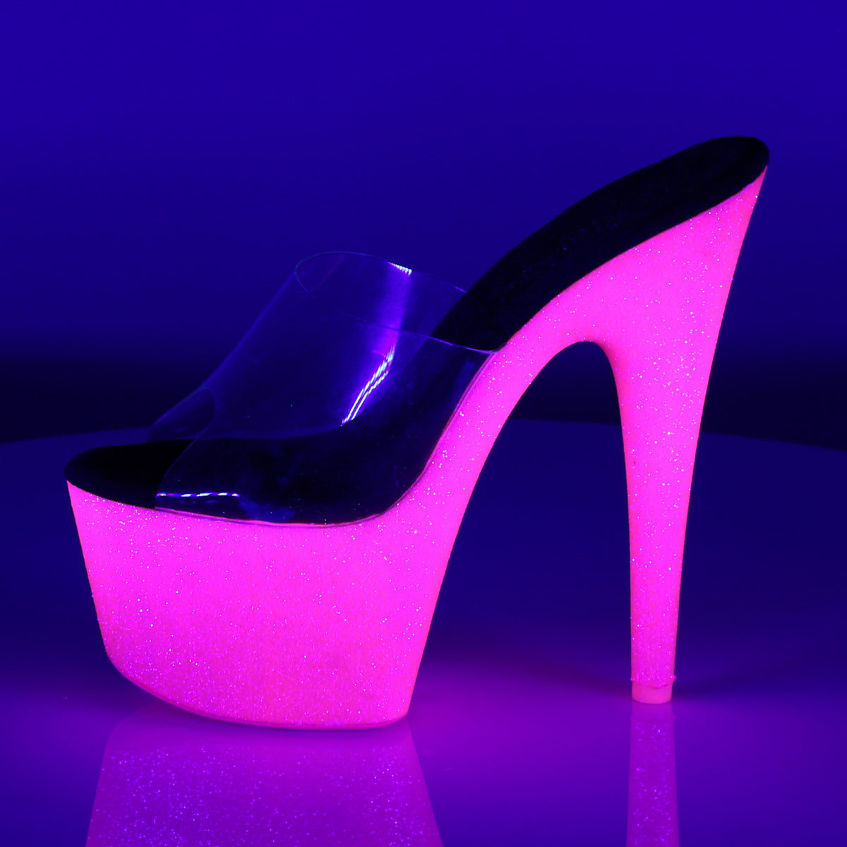 ADORE-701UVG 7 Inch Heel Pink Glitter Sexy Platform Sandals-Pleaser- Sexy Shoes Pole Dance Heels
