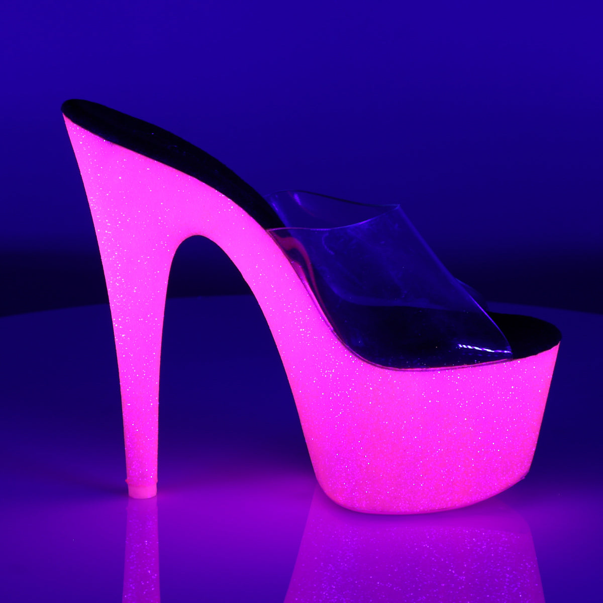ADORE-701UVG 7 Inch Heel Pink Glitter Sexy Platform Sandals-Pleaser- Sexy Shoes Fetish Heels