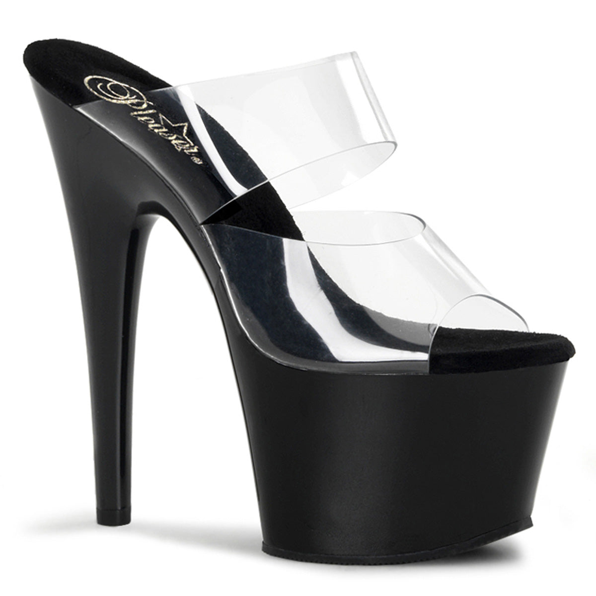 ADORE702 Pleaser 7" Heel Clear and Black Pole Dancing Platform Sandal