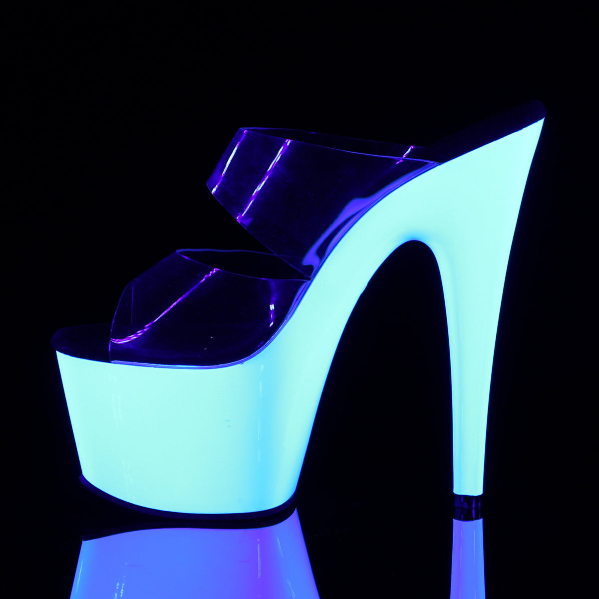 ADORE-702UV 7" Heel Clear Neon White Pole Dancing Shoes-Pleaser- Sexy Shoes Pole Dance Heels