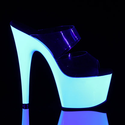 ADORE-702UV 7" Heel Clear Neon White Pole Dancing Shoes-Pleaser- Sexy Shoes Fetish Heels