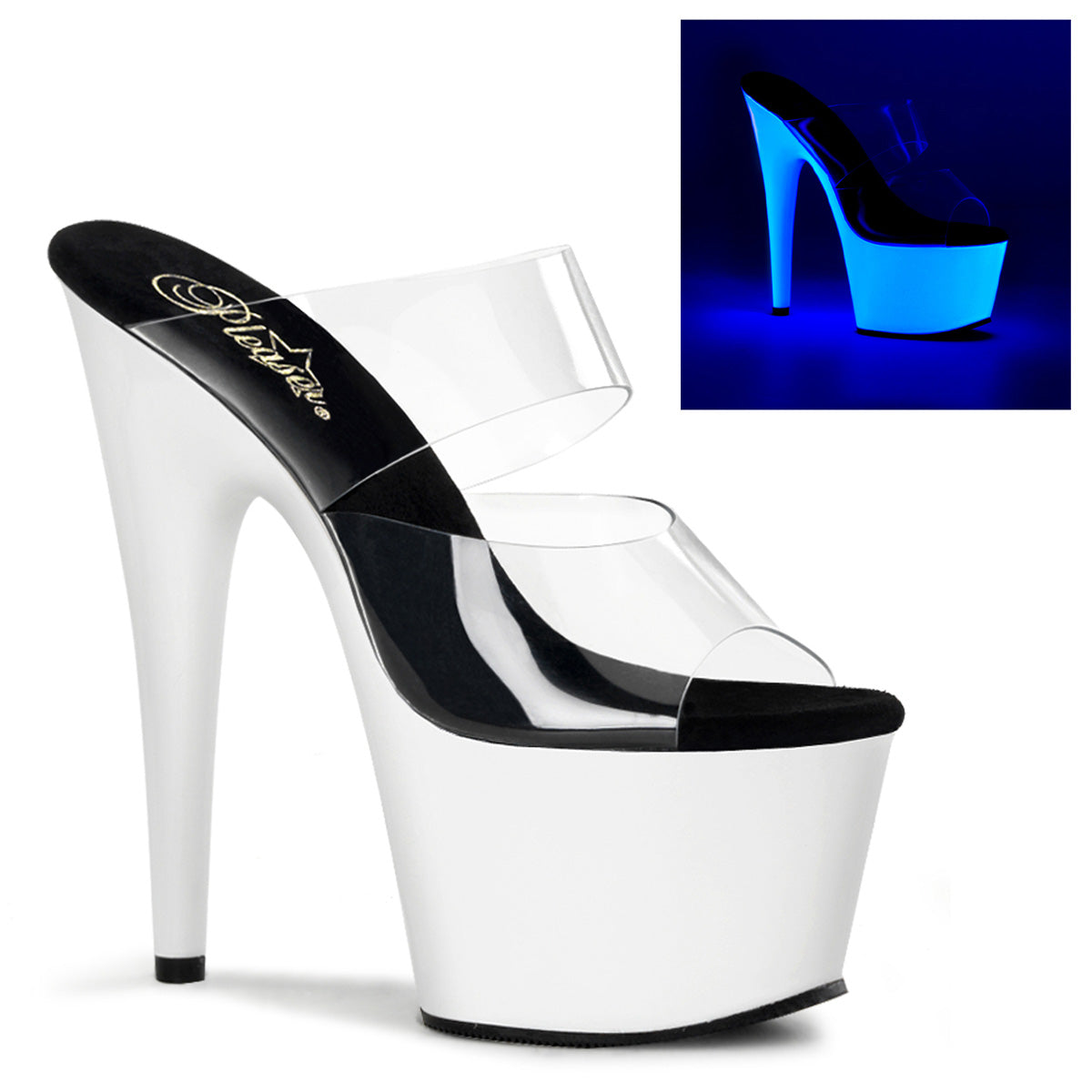 ADORE-702UV 7" Heel Clear Neon White Pole Dancing Shoes-Pleaser- Sexy Shoes