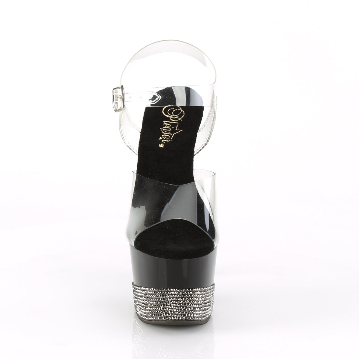 ADORE-708-3 Heels ClearBlack Pewter Bling Pole Dancing Shoes-Pleaser- Sexy Shoes Alternative Footwear