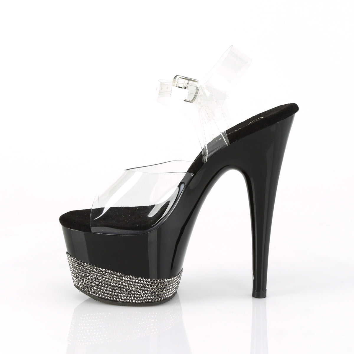 ADORE-708-3 Heels ClearBlack Pewter Bling Pole Dancing Shoes-Pleaser- Sexy Shoes Pole Dance Heels