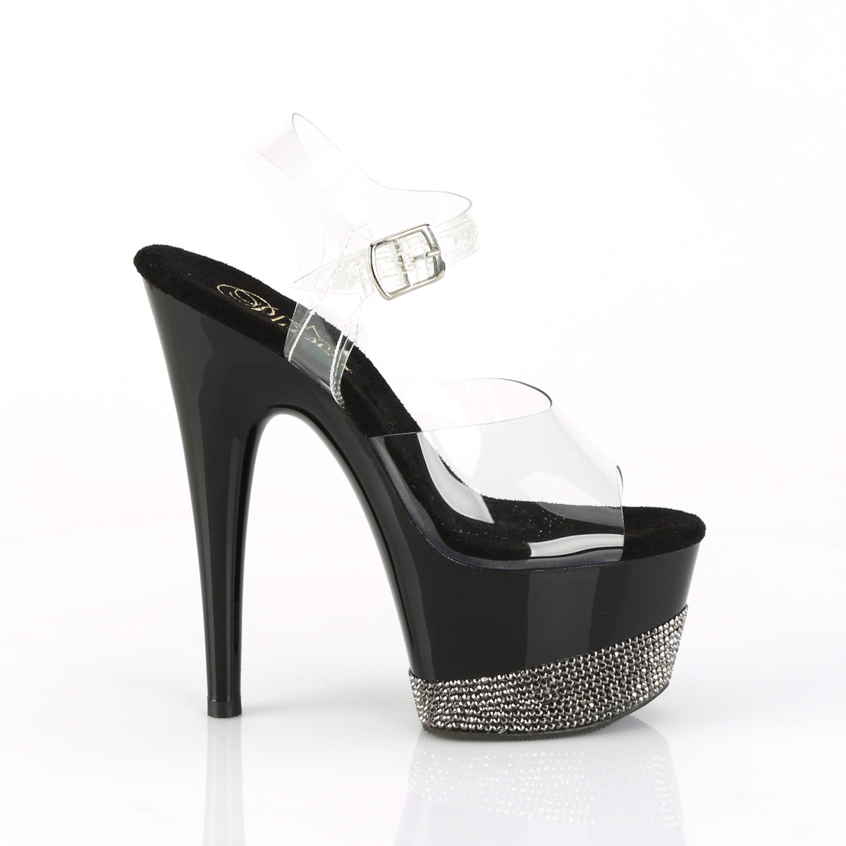 ADORE-708-3 Heels ClearBlack Pewter Bling Pole Dancing Shoes-Pleaser- Sexy Shoes Fetish Heels