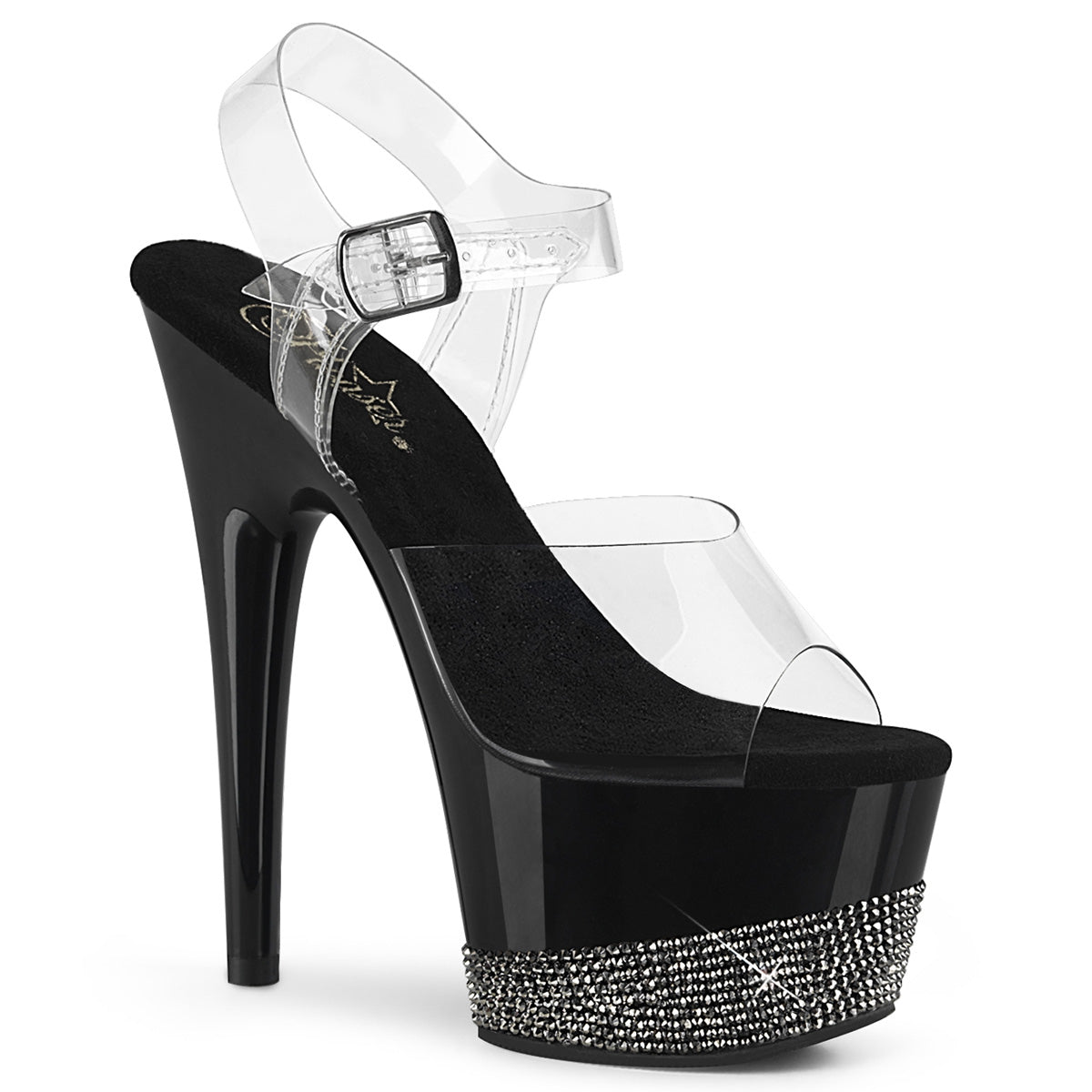 ADORE-708-3 Heels ClearBlack Pewter Bling Pole Dancing Shoes-Pleaser- Sexy Shoes