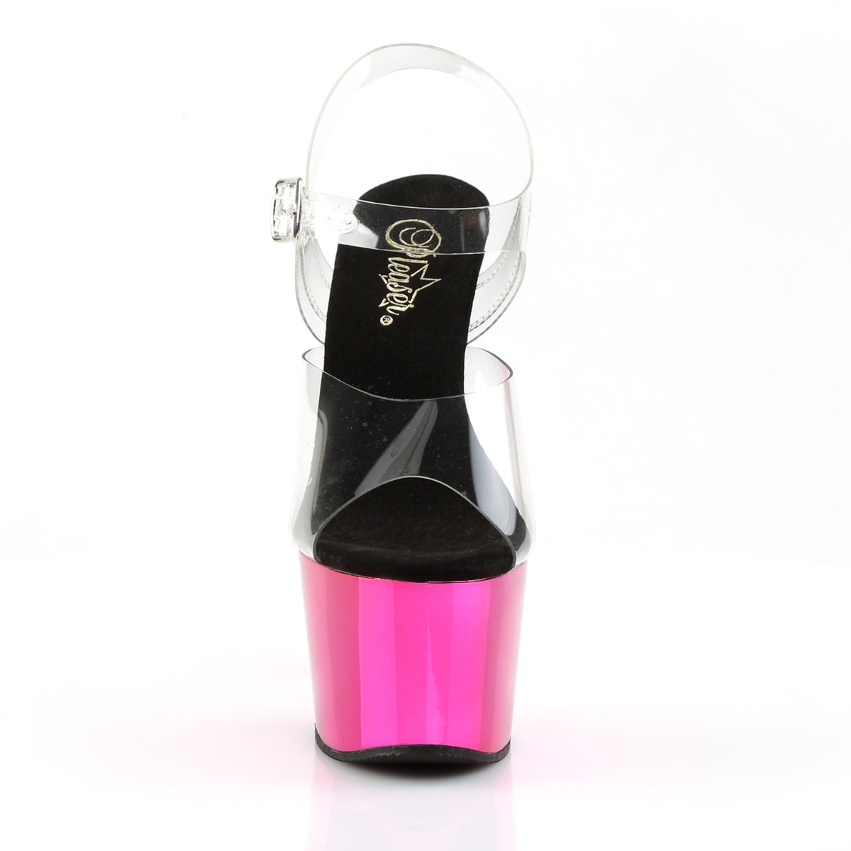 ADORE-708 7 Inch Clear & Hot Pink Chrome Pole Dancer Sandal-Pleaser- Sexy Shoes Alternative Footwear