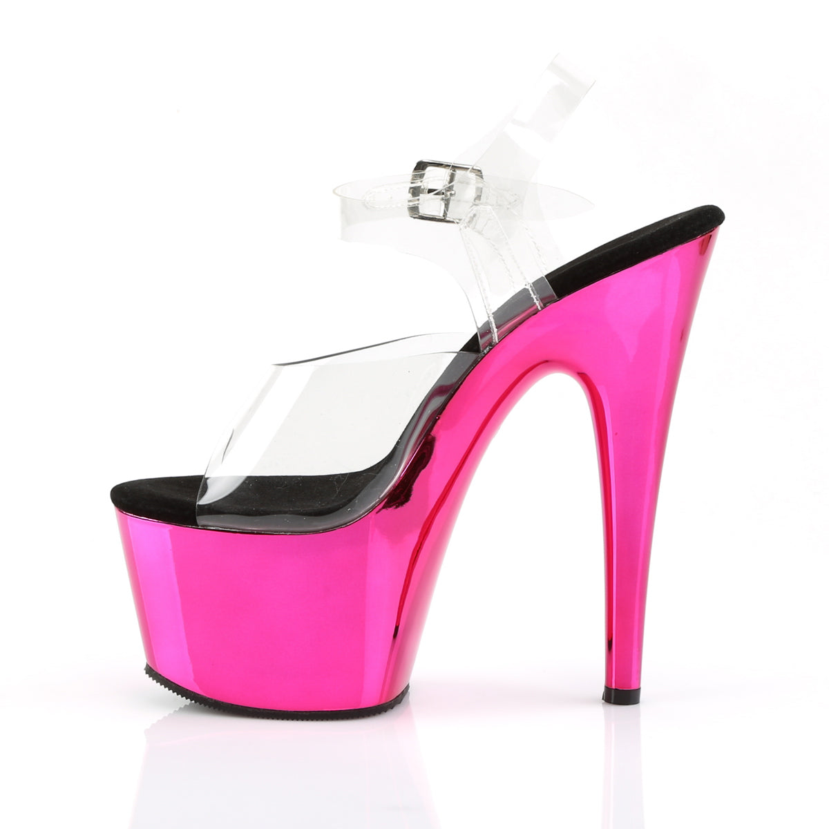 ADORE-708 7 Inch Clear & Hot Pink Chrome Pole Dancer Sandal-Pleaser- Sexy Shoes Pole Dance Heels