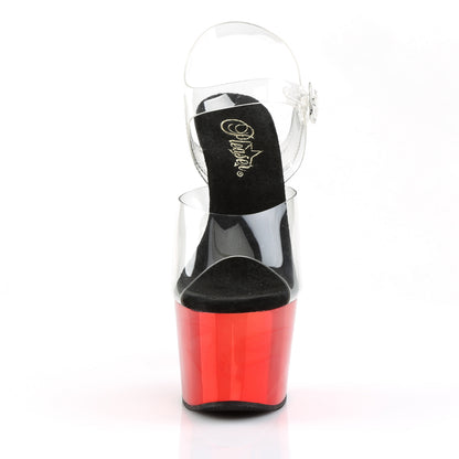 ADORE-708 7" Heel Clear and Red Chrome Shoes