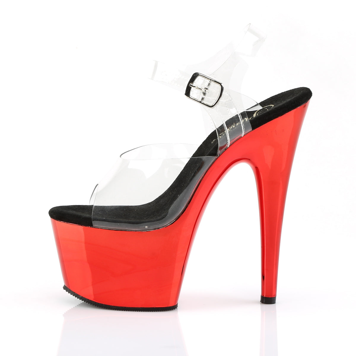 ADORE-708 7" Heel Clear and Red Chrome Bedroom Heels
