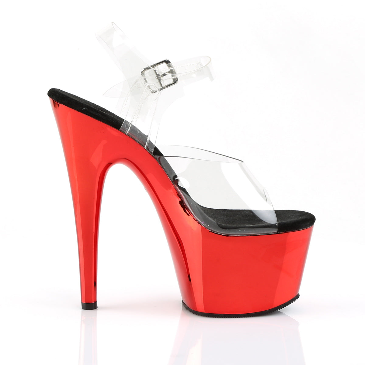 ADORE-708 7" Heel Clear and Red Chrome Dancers shoes