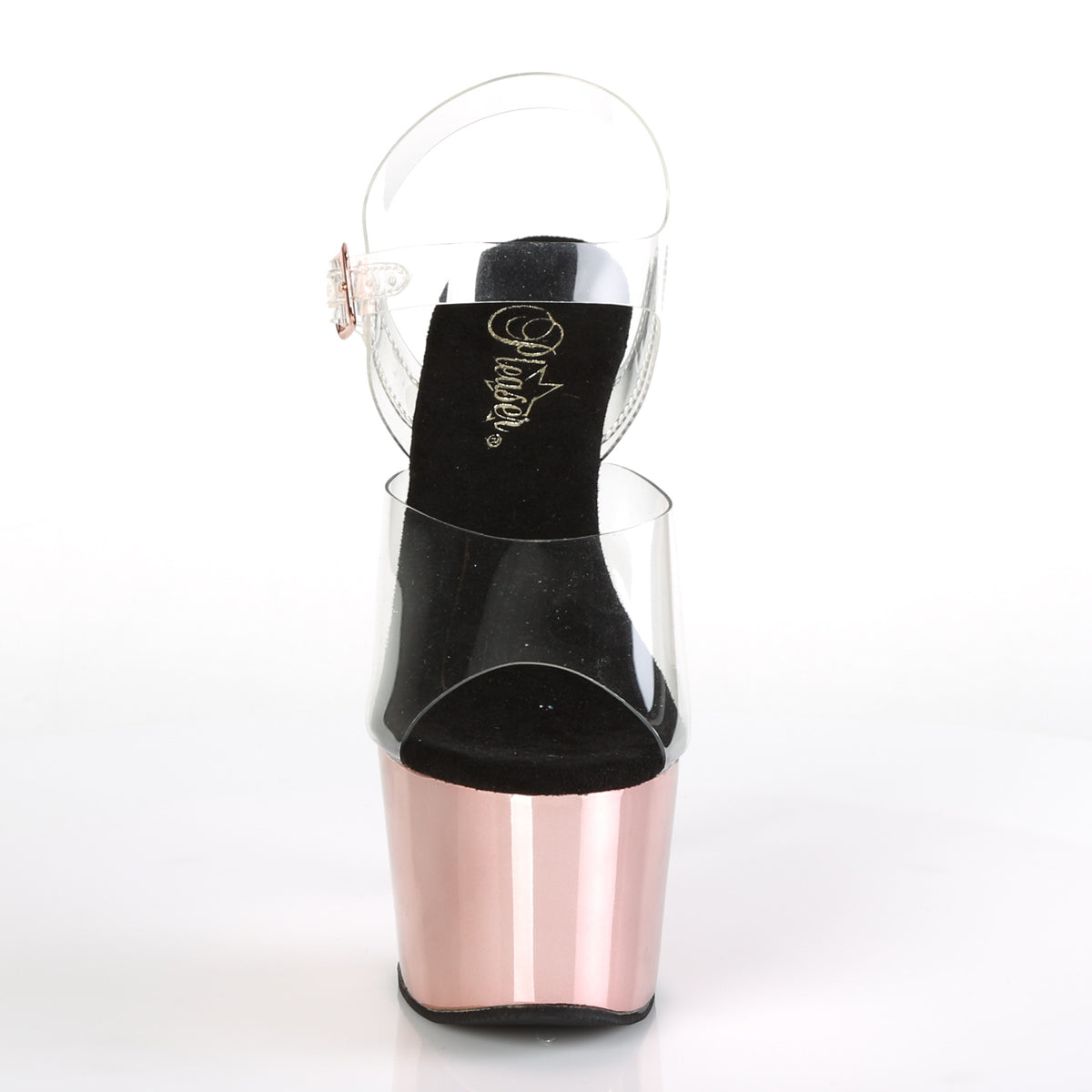 pleaser platforms pole dancing adore 708 clear and rose gold chrome