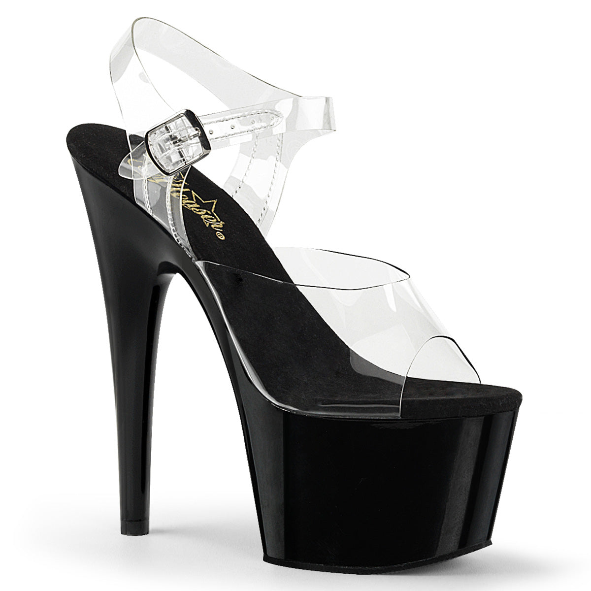 ADORE-708 Pleasers 7" Heel Clear and Black Pole Dancing Shoes