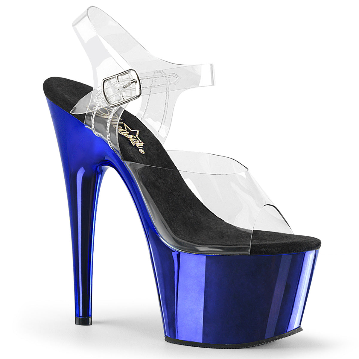 ADORE-708 7" Heel Clear and Blue Chrome Sexy Sandals