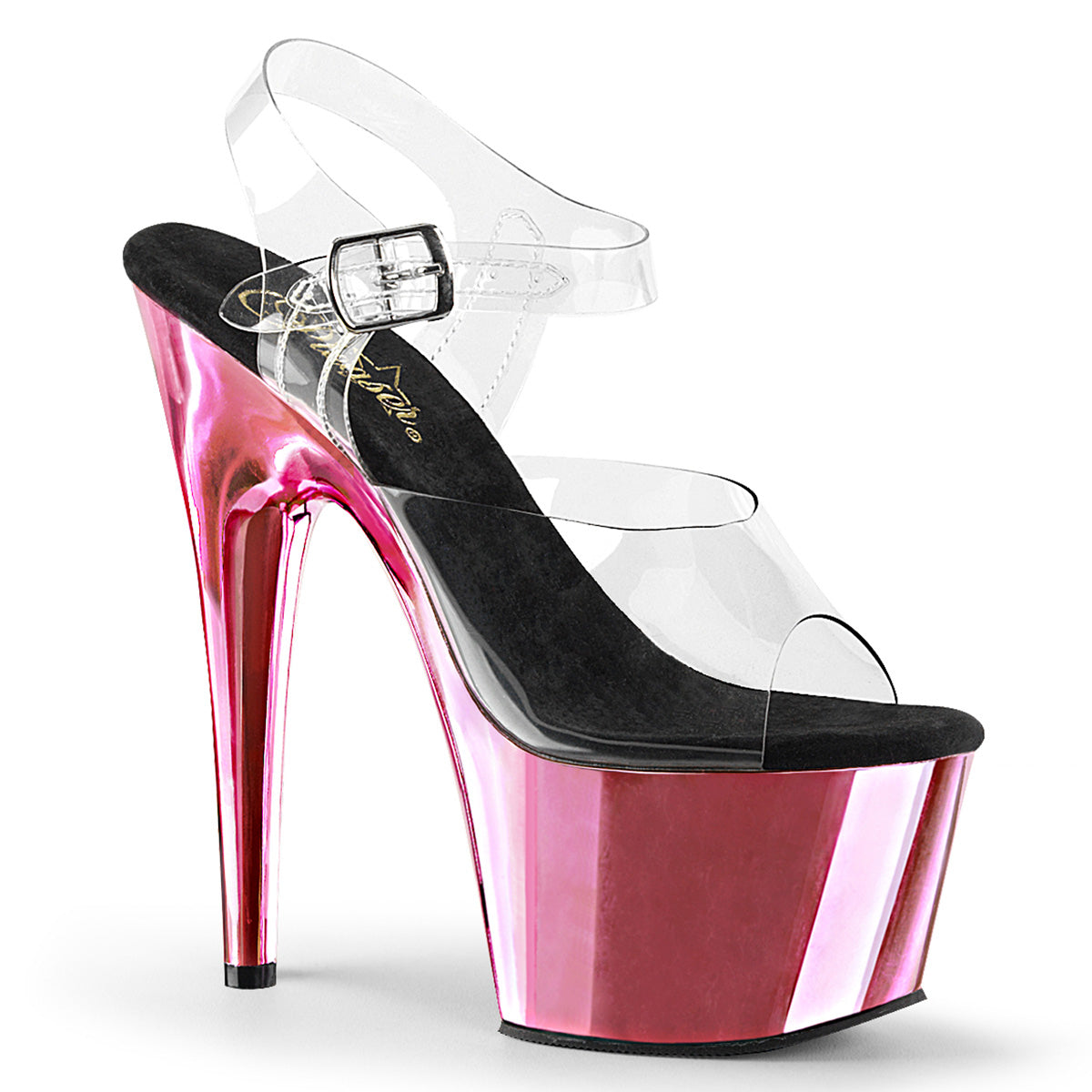 ADORE-708 7" Heel Clear & Baby Pink Chrome Pole Dancer Shoes-Pleaser- Sexy Shoes