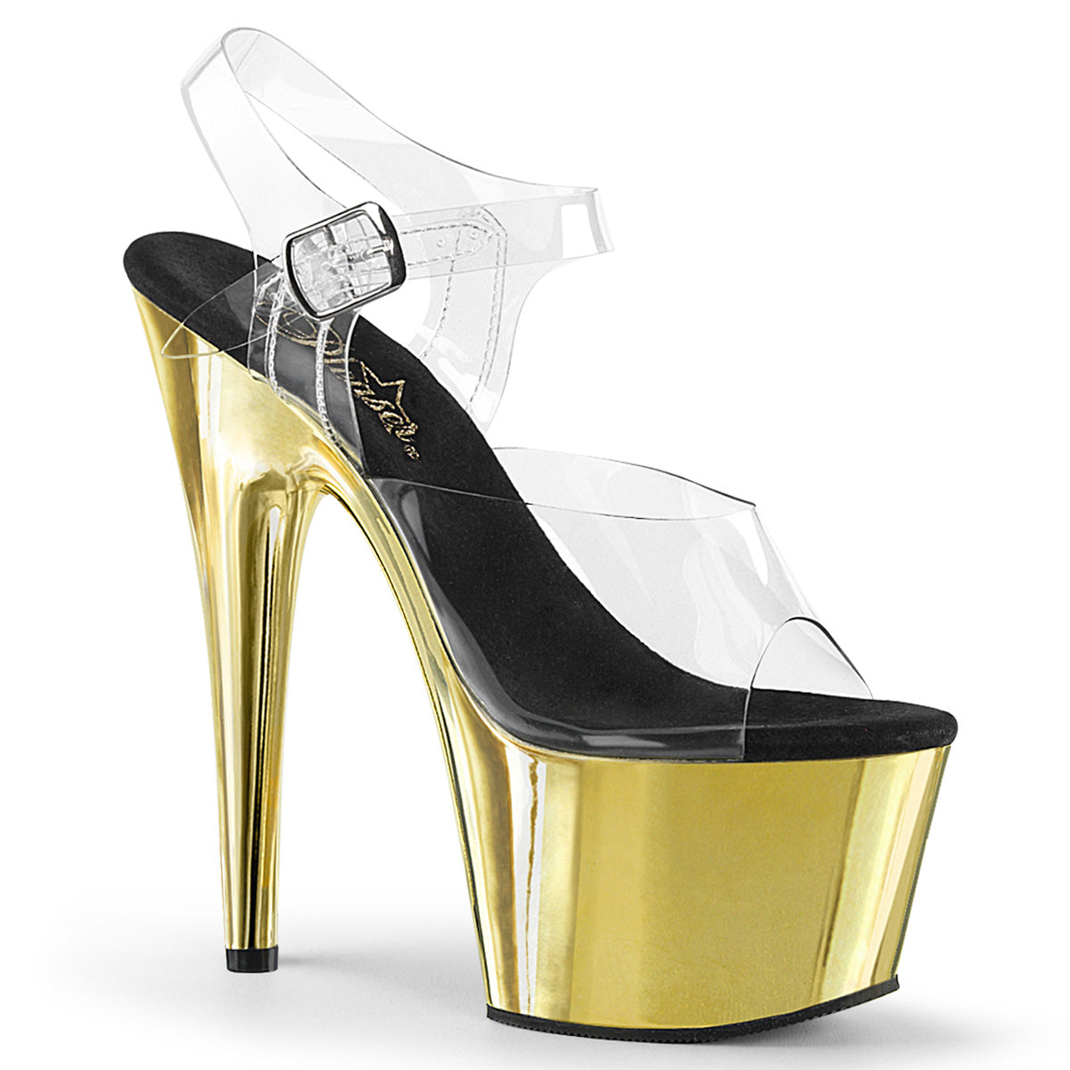 ADORE-708 7" Heel Clear and Gold Chrome Sexy Sandals-Pleaser- Sexy Shoes