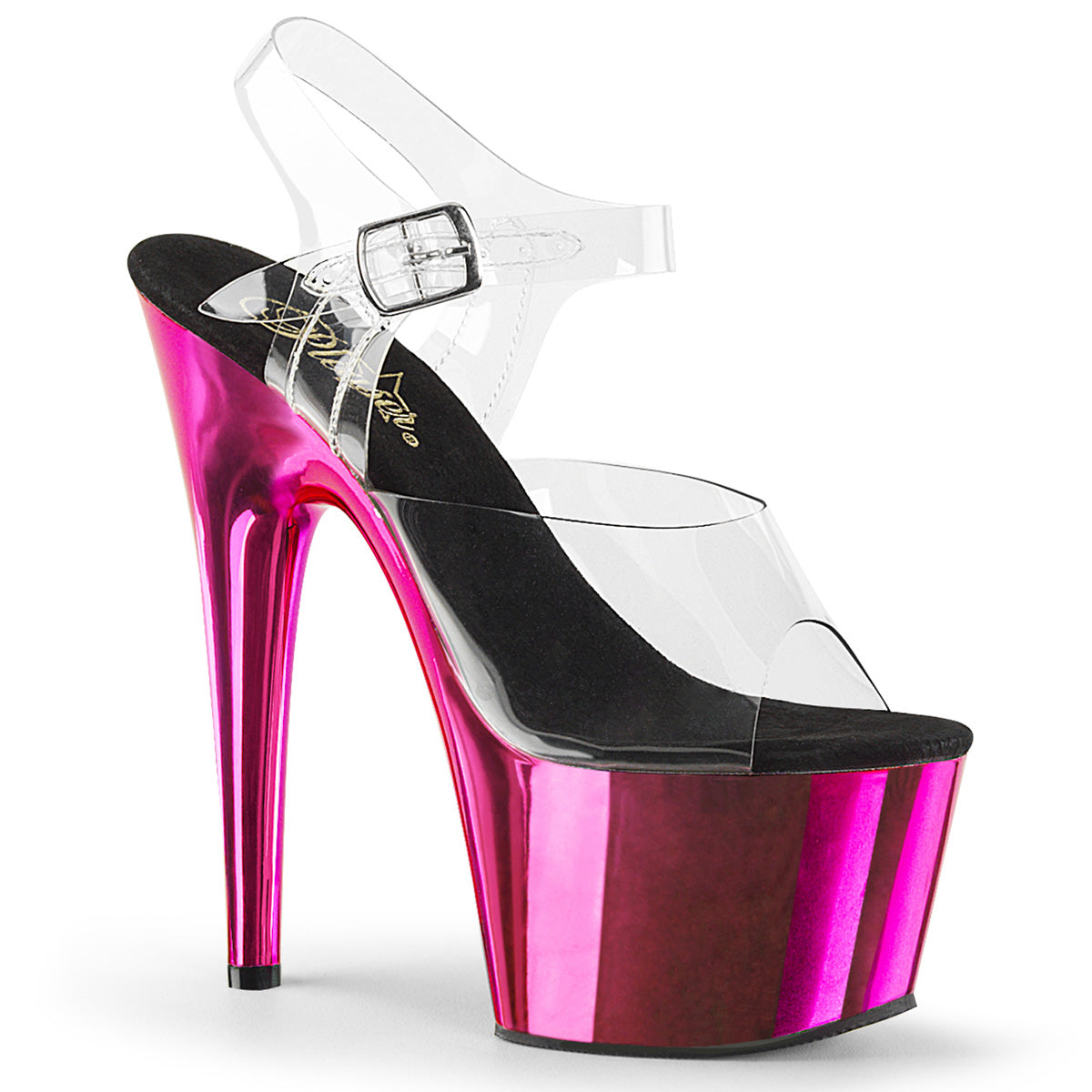 ADORE-708 7 Inch Clear & Hot Pink Chrome Pole Dancer Sandal-Pleaser- Sexy Shoes