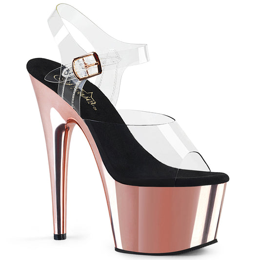 ADORE-708 7" Clear and Rose Gold Chrome Pole Dancer Sandals