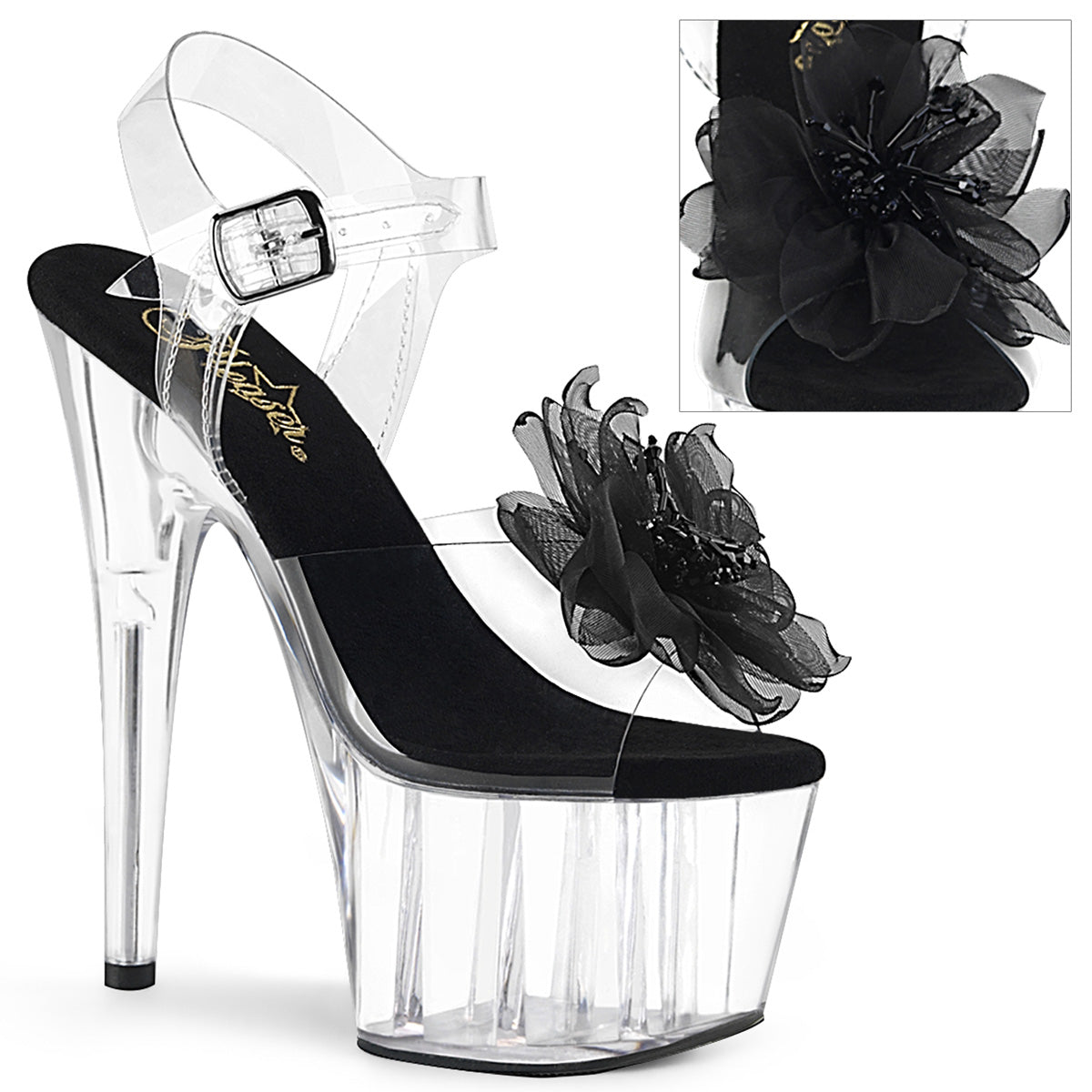 ADORE-708BFL 7 Inch Heel Clear and Black Pole Dancing Shoes