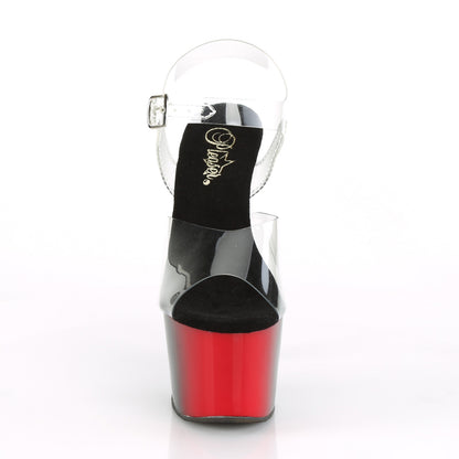 ADORE-708BR 7" Heel Clear/Red-Black Pole Dancer Shoes-Pleaser- Sexy Shoes Alternative Footwear
