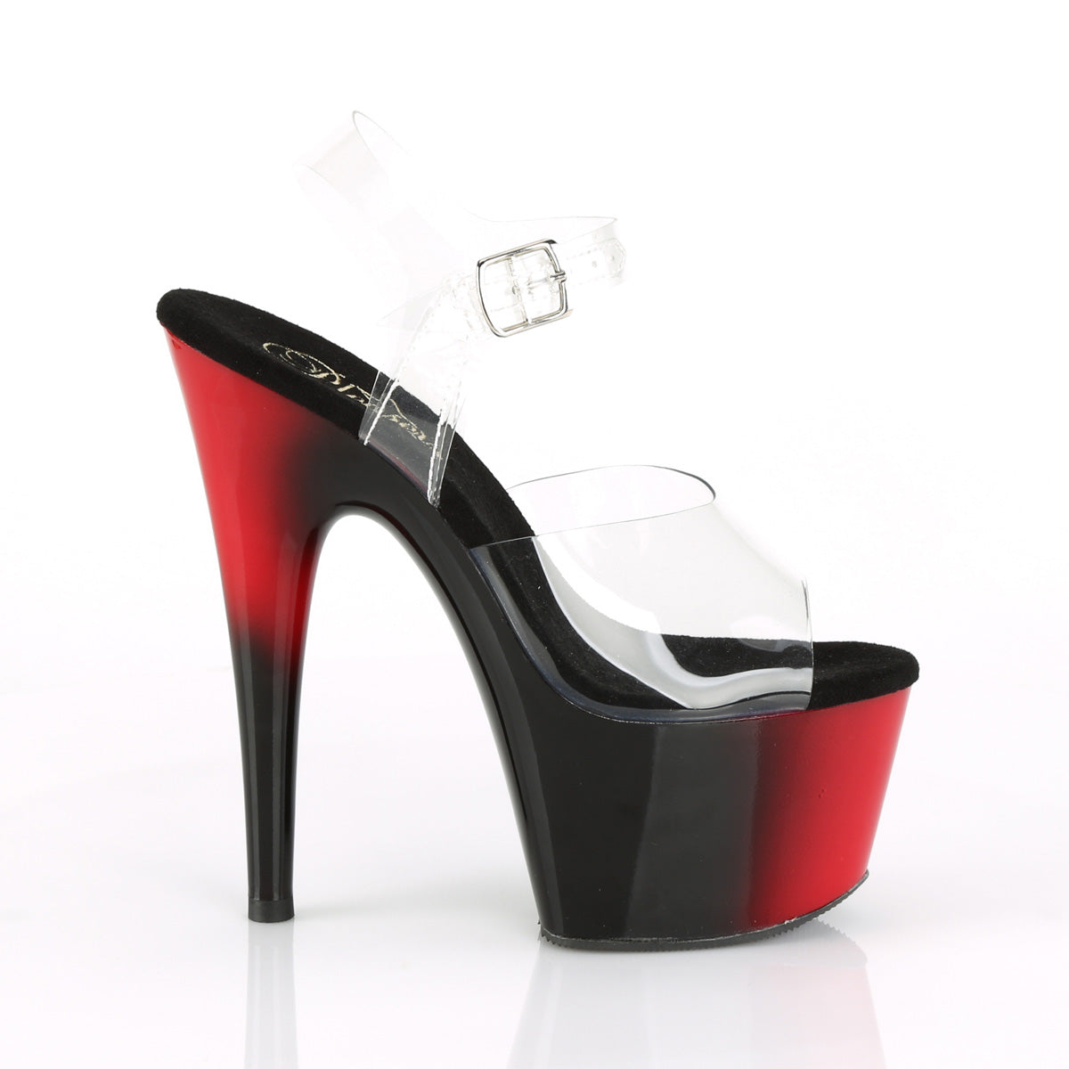 ADORE-708BR 7" Heel Clear/Red-Black Pole Dancer Shoes-Pleaser- Sexy Shoes Fetish Heels