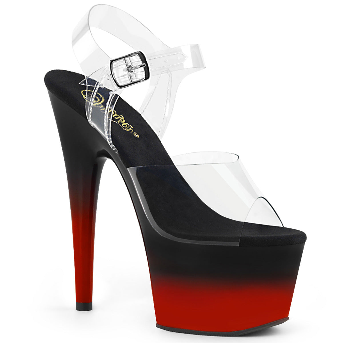 ADORE-708BR-H 7" Heel Clear Black Red Pole Dancing Sexy Shoes