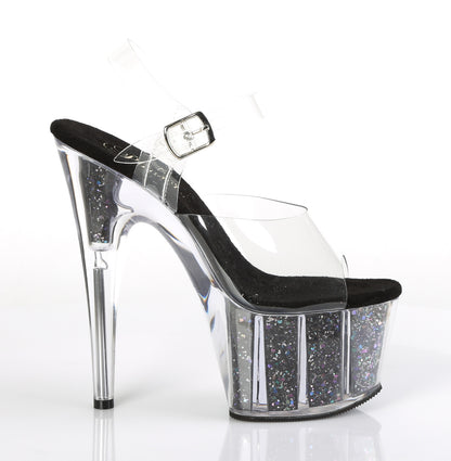ADORE-708CG Clear Black Confetti Glitter Stripper Sexy Shoes-Pleaser- Sexy Shoes Fetish Heels