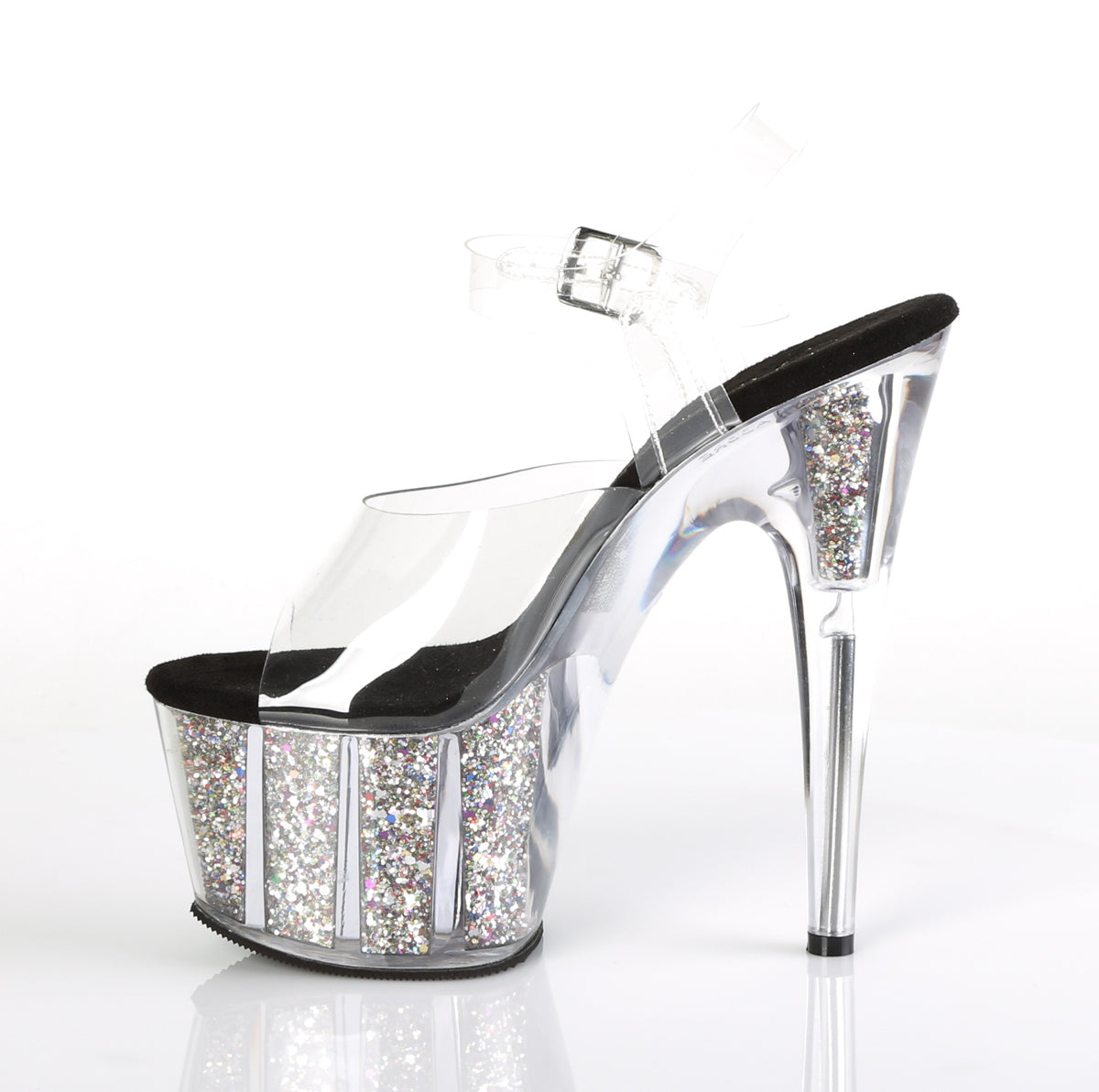 ADORE-708CG Clear Silver Confetti Glitter Stripper Sexy Shoes-Pleaser- Sexy Shoes Pole Dance Heels