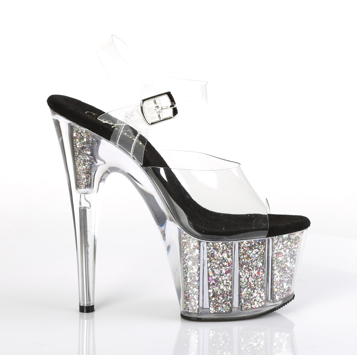 ADORE-708CG Clear Silver Confetti Glitter Stripper Sexy Shoes-Pleaser- Sexy Shoes Fetish Heels