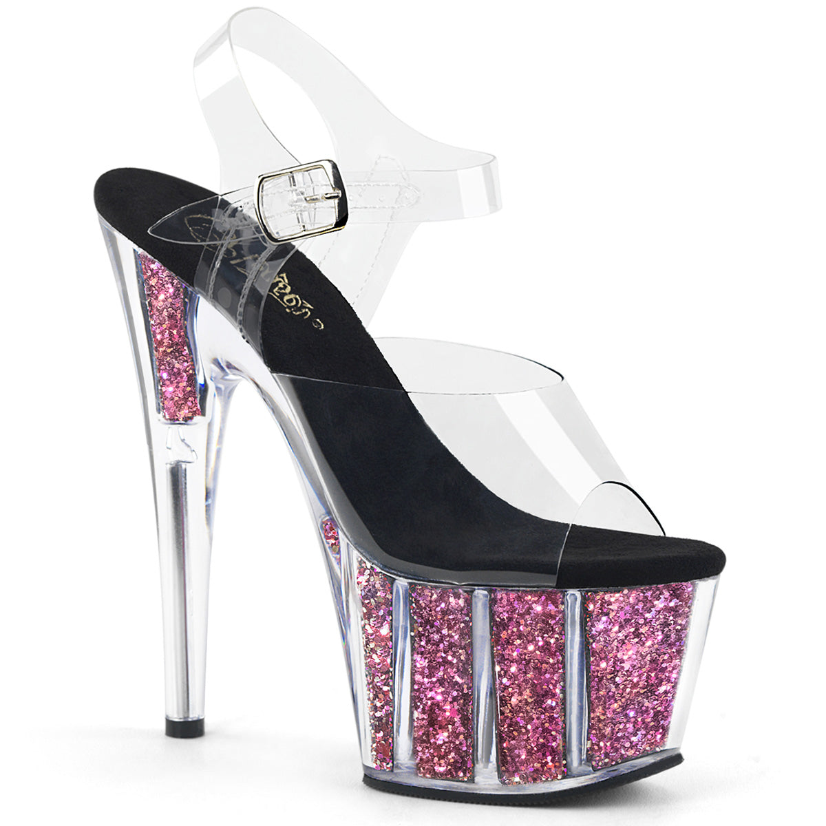 ADORE-708CG 7" Clear and Pink Confetti Strippers Sexy Shoes-Pleaser- Sexy Shoes