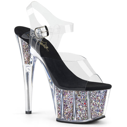 ADORE-708CG Clear Silver Confetti Glitter Stripper Zapatos Sexy