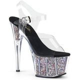 Adore-708CG Pleaser Silver Confetti Glitter Platform Pole Dancing Heels