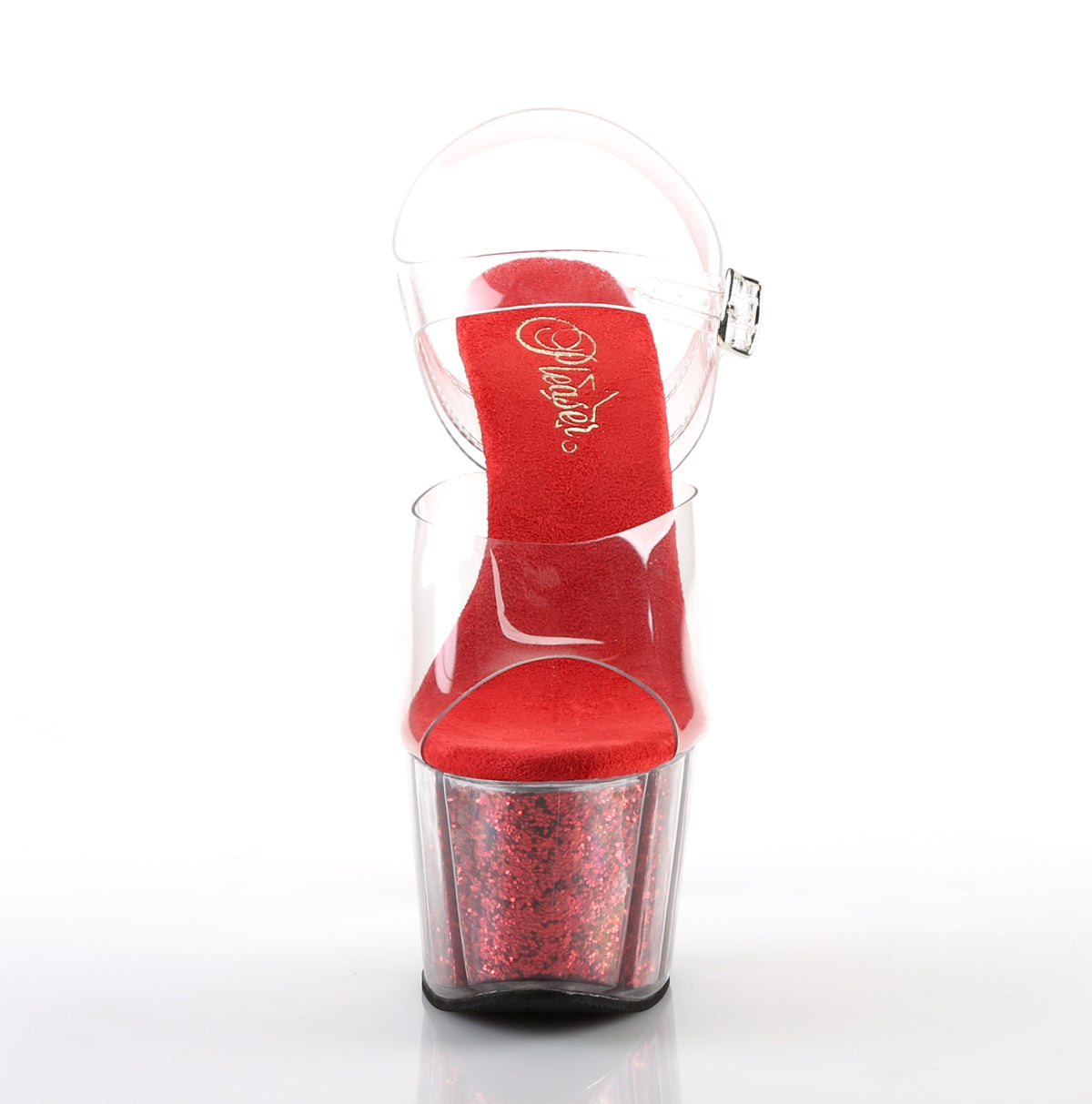 ADORE-708G 7" Heel Clear and Red Glitter Exotic Dancer Shoes-Pleaser- Sexy Shoes Alternative Footwear