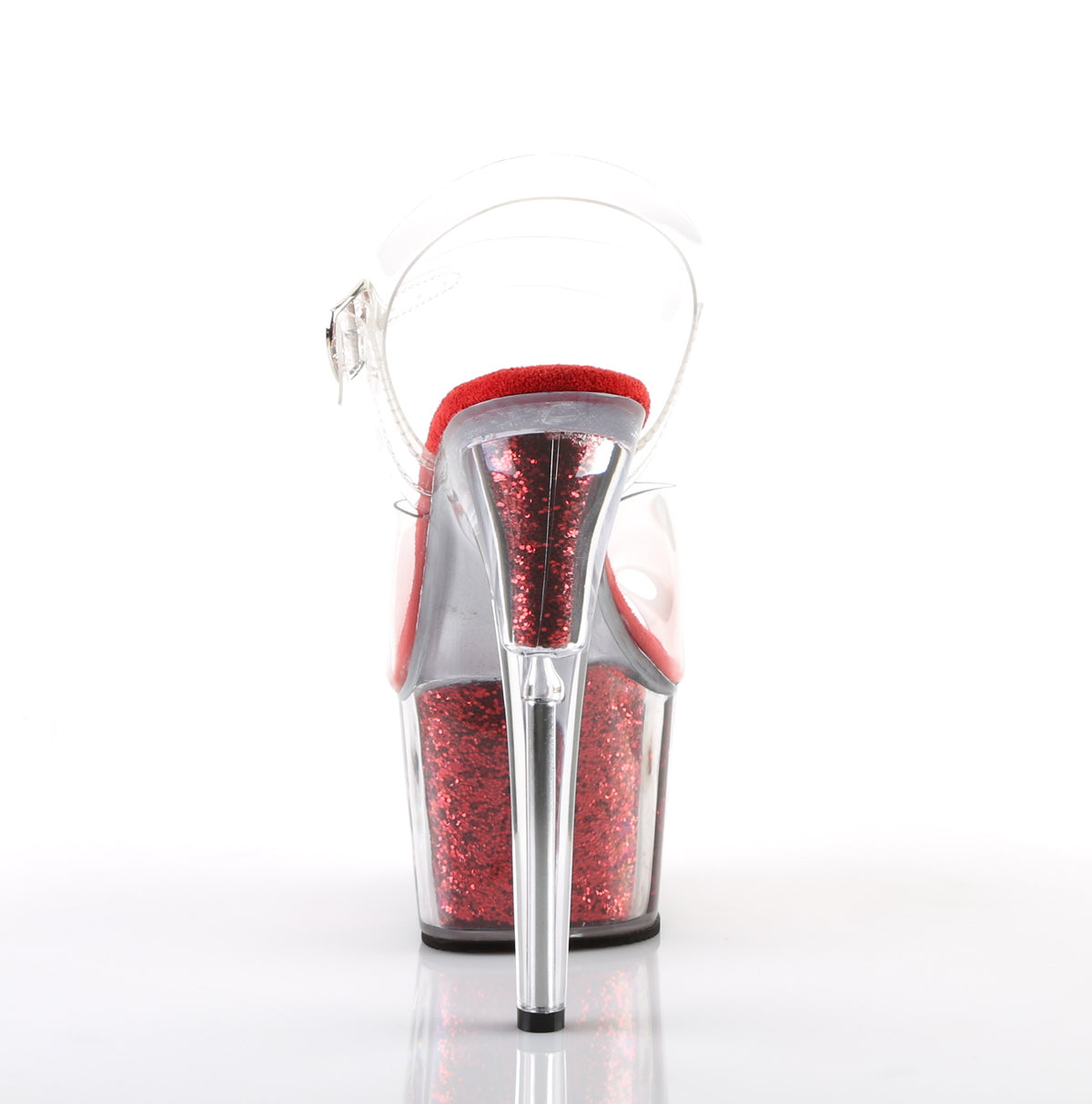 ADORE-708G 7" Heel Clear and Red Glitter Exotic Dancer Shoes-Pleaser- Sexy Shoes Fetish Footwear
