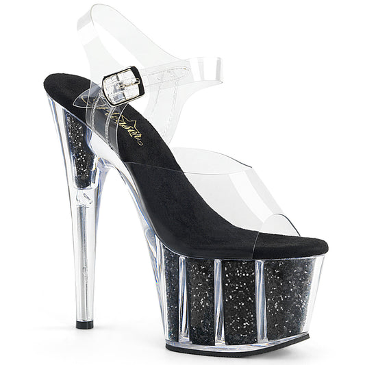 ADORE-708G 7" Heel Clear Black Glitter Exotic Dancer Shoes-Pleaser- Sexy Shoes