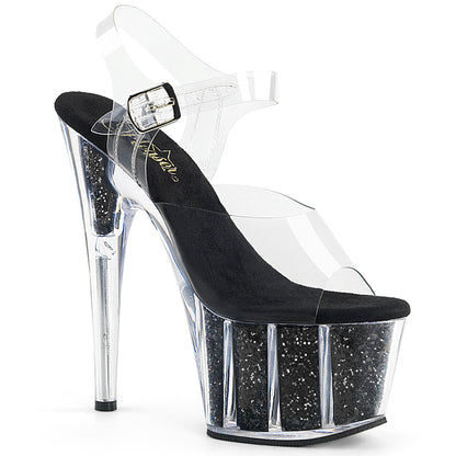 ADORE-708G Pleaser 7" Heel Clear Black Glitter Platform Exotic Dancer Shoes
