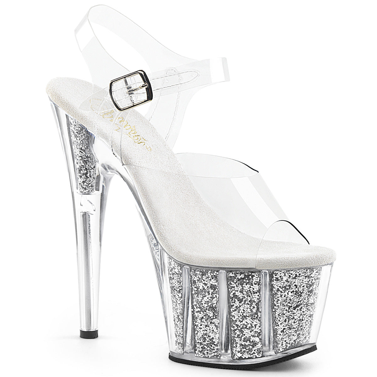ADORE-708G Sexy Clear Silver Glitter Inserts Sexy Shoes-Pleaser- Sexy Shoes