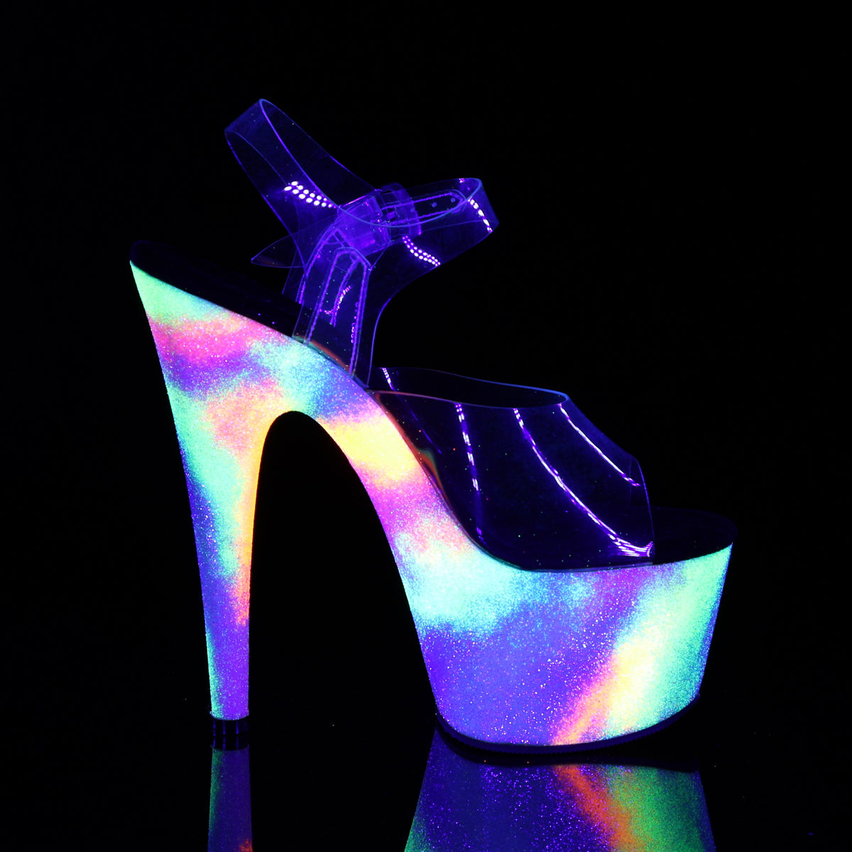 ADORE-708GXY Sexy 7Inch Clear Neon Galaxy Glitter Sexy Shoes-Pleaser- Sexy Shoes Fetish Heels