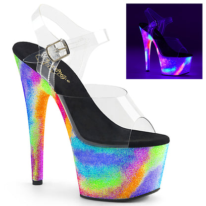 ADORE-708GXY Sexy 7 Inch Clear Neon Galaxy Glitter Exotic Dancing Heels