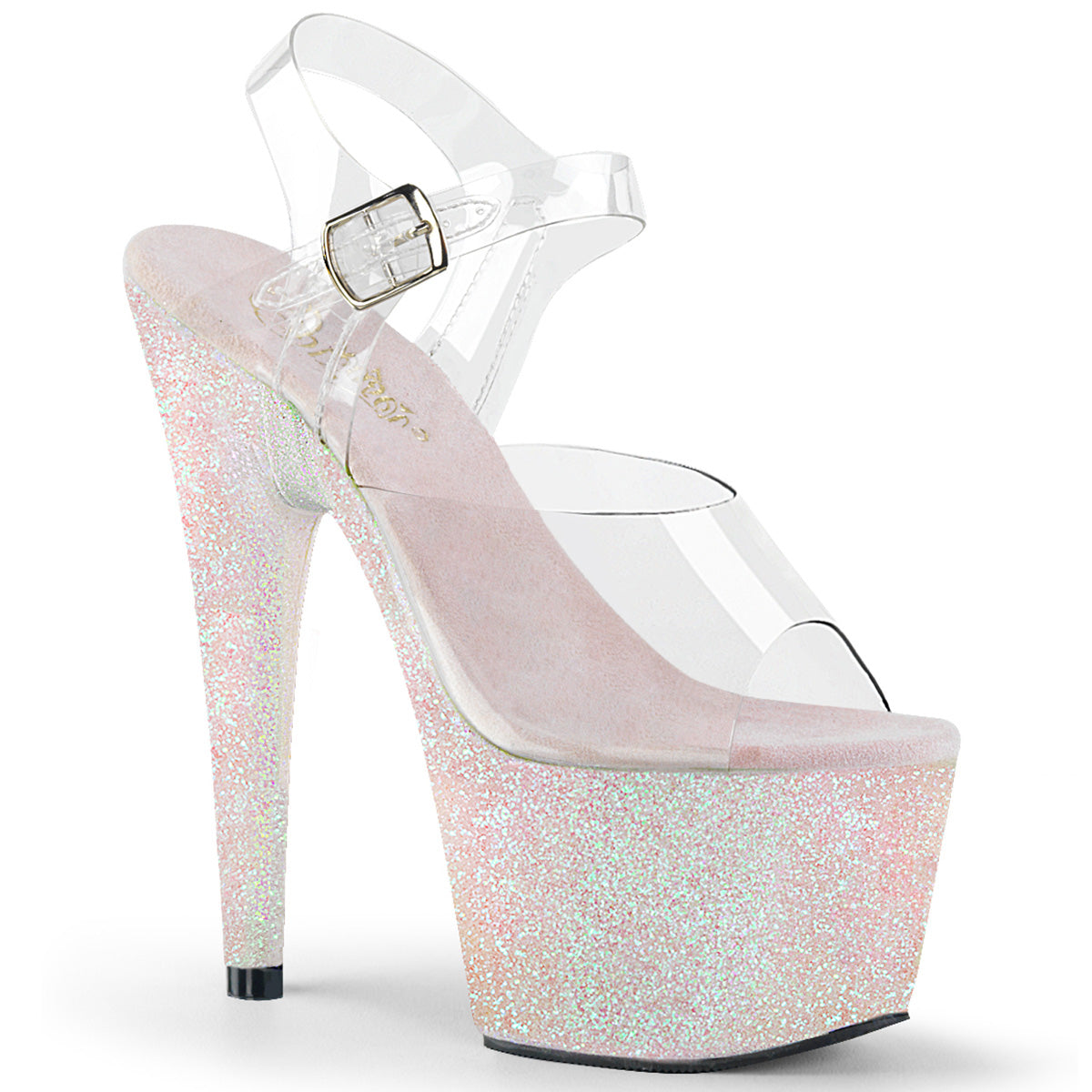ADORE-708HMG Sexy 7" Heel Clear Opal Glitter Pole Shoes-Pleaser- Sexy Shoes
