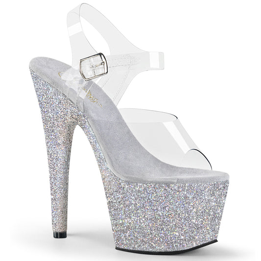 ADORE-708HMG Sexy 7" Heel Clear Silver Glitter Pole Shoes-Pleaser- Sexy Shoes