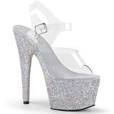 Silver Glitter 7 Inch Pole Dancing Platform Shoes -  Pleaser ADORE-708HMG