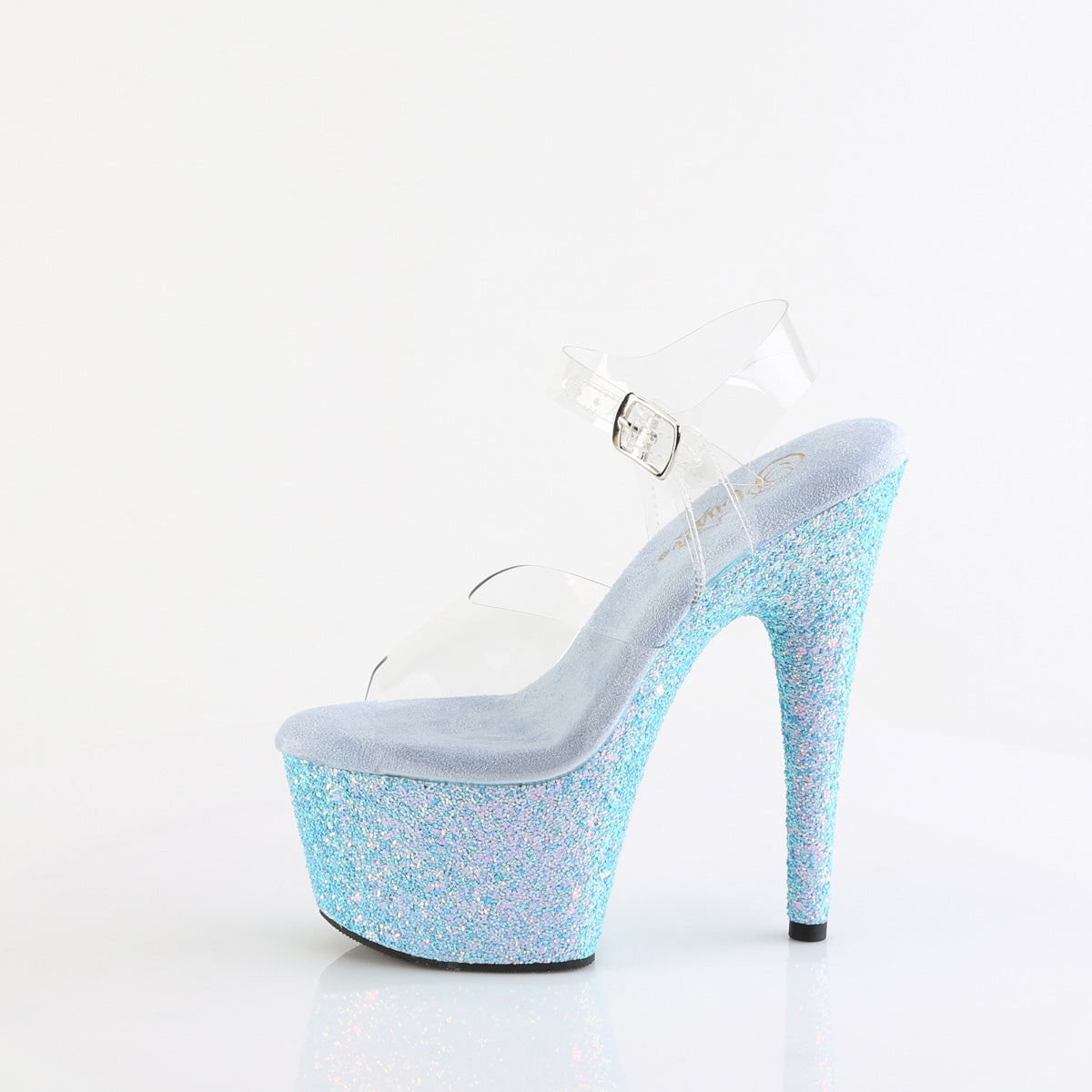 ADORE-708LG Pleaser 7 Inch Baby Blue Glitter Platform High Heel Sandals