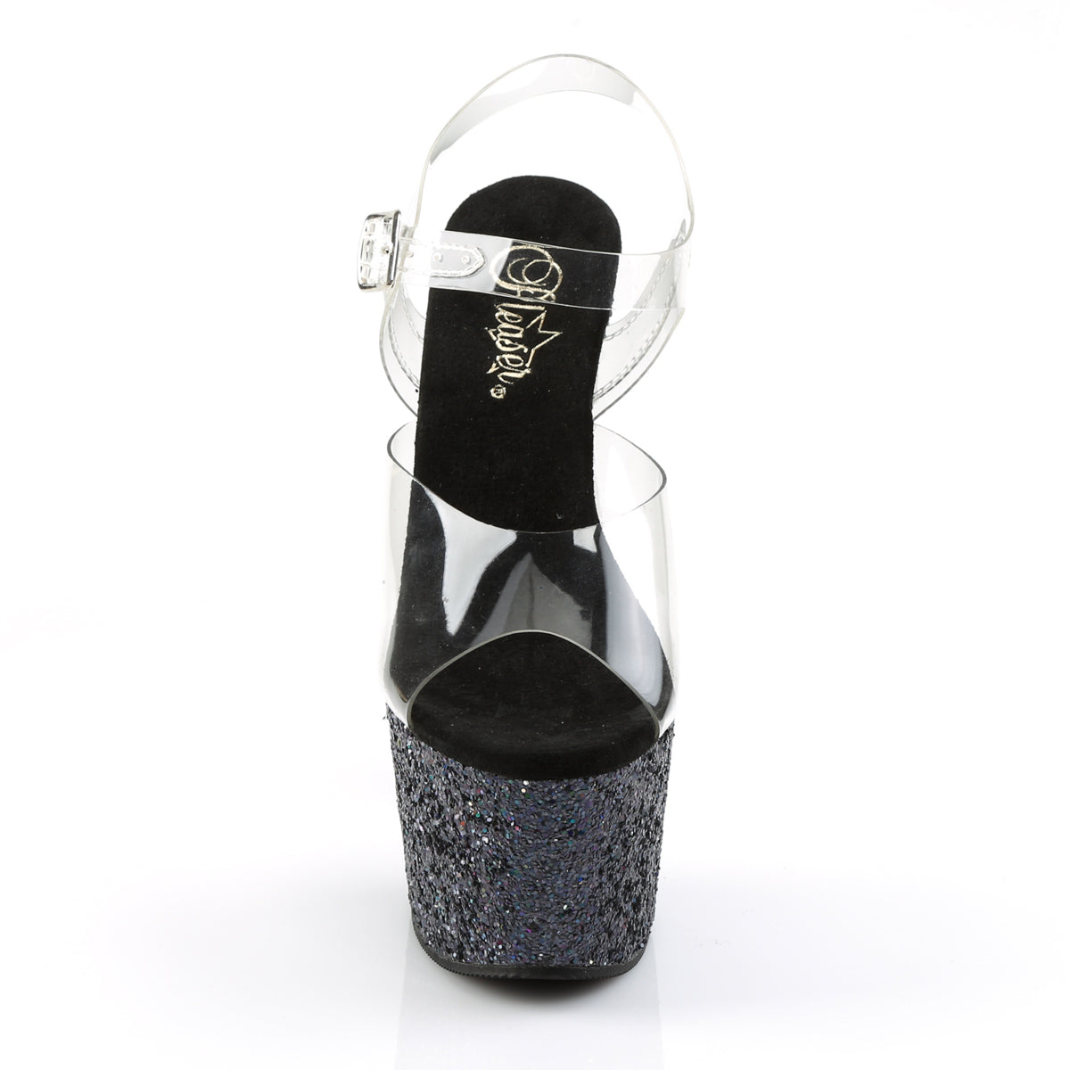 ADORE-708LG 7" Heel Clear Black Glitter Sexy Sandals-Pleaser- Sexy Shoes Alternative Footwear