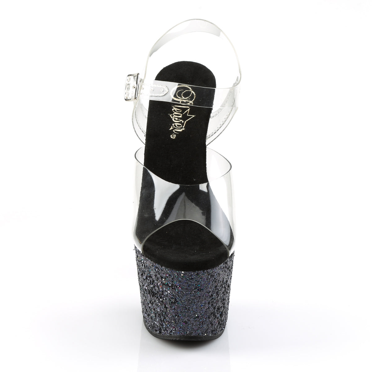 adore 708lg pleaser sexy shoes 7 inch hollographic glitter ankle strap platforms sandals black