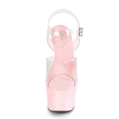 ADORE-708LG 7" Heel Clear B Pink Glitter Pole Dancer Sandals-Pleaser- Sexy Shoes Alternative Footwear