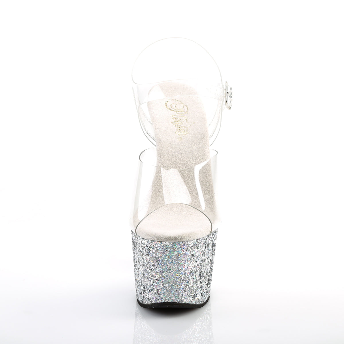 ADORE-708LG 7" Heel Clear and Silver Glitter Pole Shoes-Pleaser- Sexy Shoes Alternative Footwear
